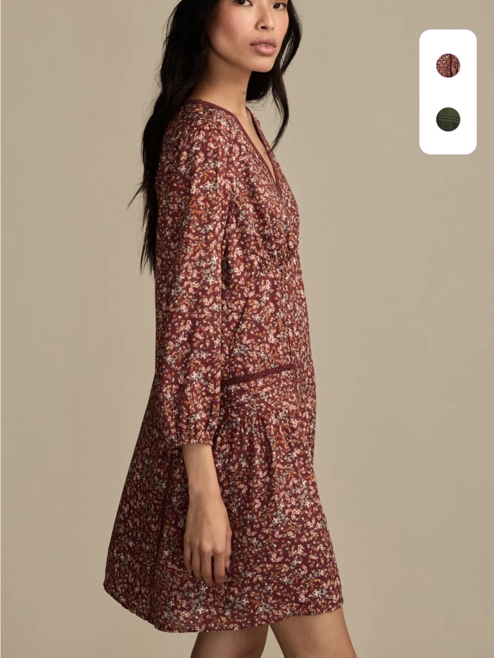 Lucky Brand 3/4 Sleeve V-Neck Mini Dress size medium - Picture 3 of 6